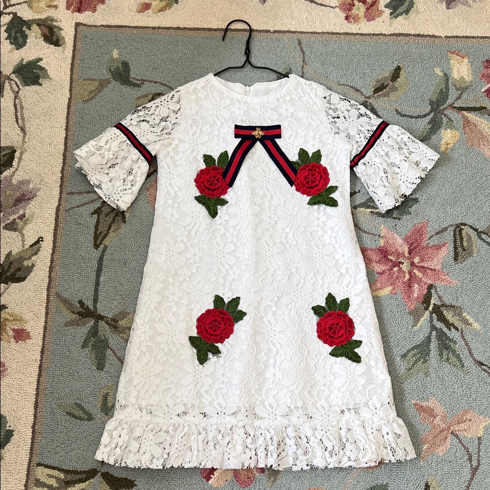 White Lace Floral Appliqué Girls' Formal Dress